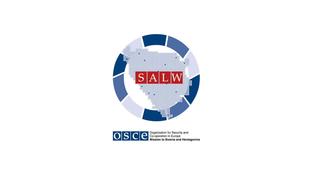 Map graphic with blue segments and a red "SALW" label, OSCE logo below.