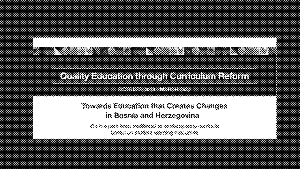 Quality education banner focusing on curriculum reform in Bosnia and Herzegovina, blue background with colorful trim.
