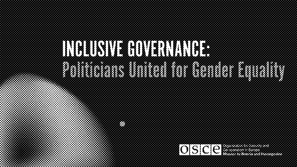 Inclusive governance conference banner with OSCE logo, dark blue background.
