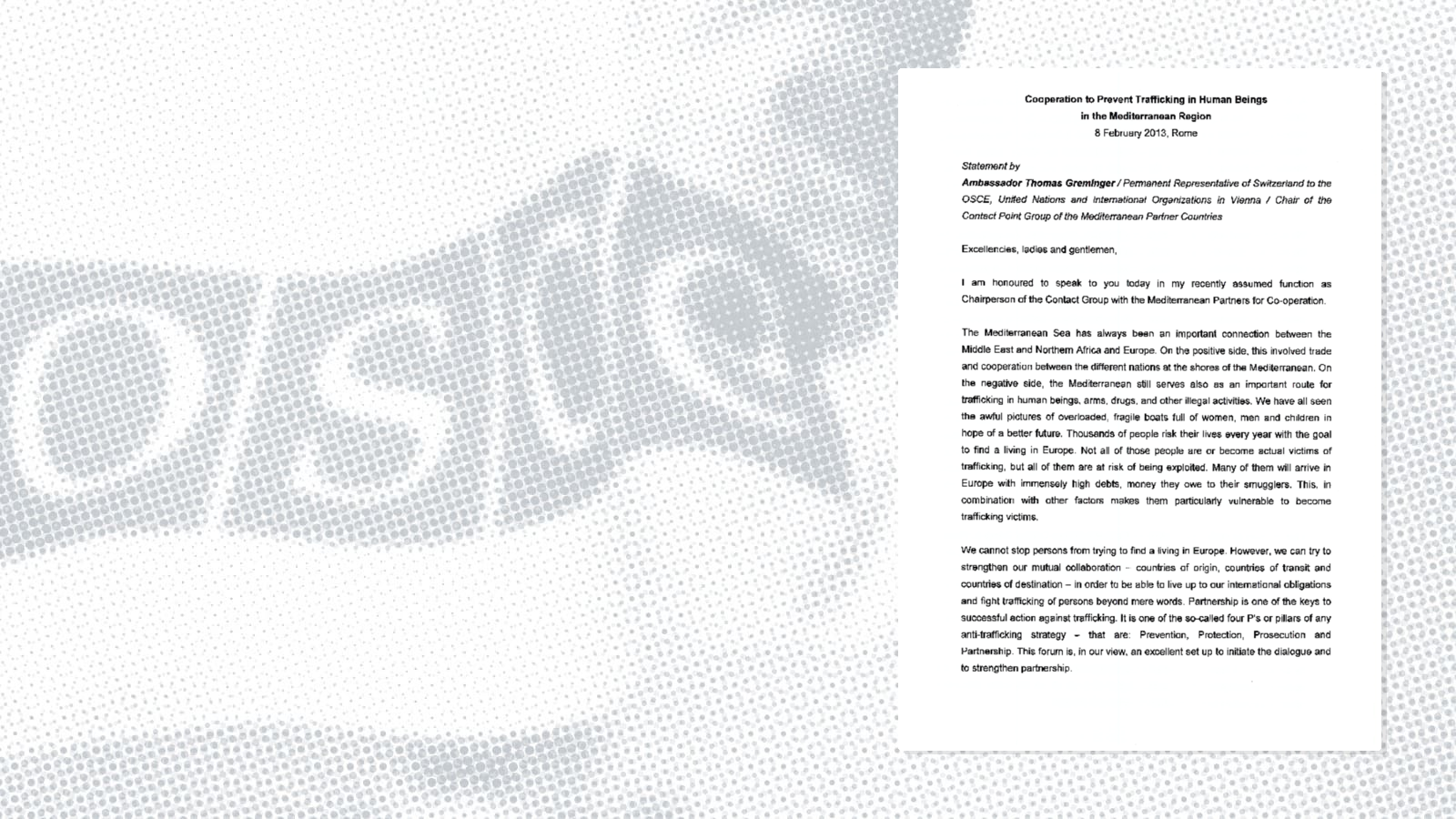 Statement by Ambassador Thomas Greminger Statement by Ambassador Thomas Greminger