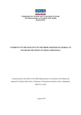 Comments on the Initiative of the Prime Minister of Georgia to Establish the Office of the Media Ombudsman Comments on the Initiative of the Prime Minister of Georgia to Establish the Office of the Media Ombudsman