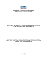 Analysis of the draft law amending the Macedonian Law on audio and audiovisual media services Analysis of the draft law amending the Macedonian Law on audio and audiovisual media services