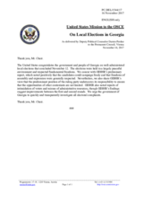 Statement by the Delegation of the United States of America on the municipal elections in Georgia, held on 21 October and 12 November 2017