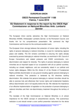 Statement by the Bulgarian EU Presidency in response to the report by the High Commissioner on National Minorities, Ambassador Lamberto Zannier
