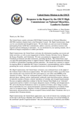 Statement by the Delegation of the United States of America in response to the report by the High Commissioner on National Minorities, Ambassador Lamberto Zannier
