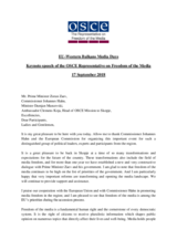 EU-Western Balkans Media Days: Keynote speech by the OSCE Representative on Freedom of the Media