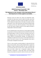 Statement by the Austrian EU Presidency on the United Nations International Day to End Impunity for Crimes against Journalists, to be observed on 2 November 2018