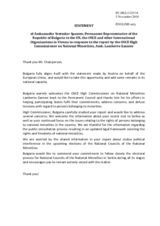 Statement by the Delegation of Bulgaria response to the report by the High Commissioner on National Minorities, Ambassador Lamberto Zannier