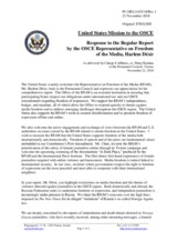 Statement by the Delegation of the United States of America in response to the report by the OSCE Representative on Freedom of the Media, Mr. Harlem Désir 