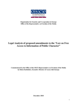 Legal Analysis of proposed amendments to the “Law on Free Access to Information of Public Character" Legal Analysis of proposed amendments to the “Law on Free Access to Information of Public Character"
