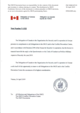 Response by the Delegation of Canada to the Questionnaire on the Code of Conduct on Politico-Military Aspects of Security