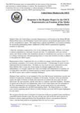 Statement by the Delegation of the United States of America in response to the report by the OSCE Representative on Freedom of the Media, Mr. Harlem Désir