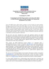 Communiqué by the OSCE RFoM on Media Pluralism, Safety of Female Journalists and Safeguarding Marginalized Voices Online Communiqué by the OSCE RFoM on Media Pluralism, Safety of Female Journalists and Safeguarding Marginalized Voices Online
