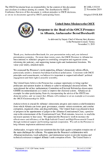 Statement by the Delegation of the United States of America in response to the report by the Head of the OSCE Presence in Albania, Ambassador Bernd Borchardt