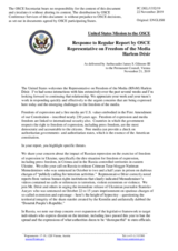 Statement by the Delegation of the United States of America in response to the report by the OSCE Representative on Freedom of the Media, Mr. Harlem Désir
