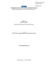 Report by the High Commissioner on National Minorities, Ambassador Lamberto Zannier