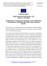 Statement by the Croatian EU Presidency in response to the report by the High Commissioner on National Minorities, Ambassador Lamberto Zannier