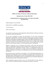 Opening remarks by the OSCE Representative on Freedom of the Media at the second 2020 OSCE Supplementary Human Dimension Meeting
