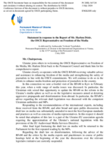 Statement by the Delegation of Ukraine in response to the report by the OSCE Representative on Freedom of the Media, Mr. Harlem Désir
