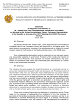 Statement by the Delegation of Armenia in response to the report by the OSCE Representative on Freedom of the Media, Mr. Harlem Désir
