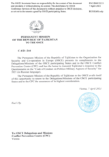 Response by the Delegation of Tajikistan to the Questionnaire on the Code of Conduct on Politico-Military Aspects of Security