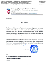 Response by the Delegation of Croatia to the Questionnaire on the Code of Conduct on Politico-Military Aspects of Security