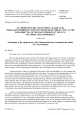 Statement by the Delegation of the Russian Federation in response to the report by the OSCE Representative on Freedom of the Media, Ms. Teresa Ribeiro