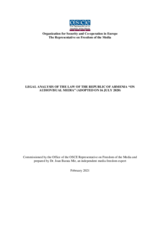Legal Analysis of the Law of the Republic of Armenia “On Audiovisual Media”, as adopted on 16 July 2020 Legal Analysis of the Law of the Republic of Armenia “On Audiovisual Media”, as adopted on 16 July 2020