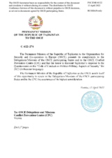 Response by the Delegation of Tajikistan to the Questionnaire on the Code of Conduct on Politico-Military Aspects of Security