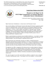 Statement by the Delegation of the United States of America in response to the report by the High Commissioner on National Minorities, Ambassador Kairat Abdrakhmanov