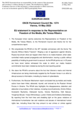 Statement by the French EU Presidency in response to the report by the OSCE Representative on Freedom of the Media, Ms. Teresa Ribeiro