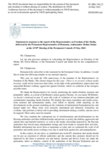Statement by the Delegation of Romania in response to the report by the OSCE Representative on Freedom of the Media, Ms. Teresa Ribeiro