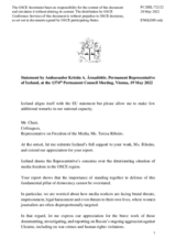 Statement by the Delegation of Iceland in response to the report by the OSCE Representative on Freedom of the Media, Ms. Teresa Ribeiro