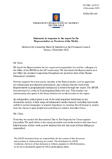 Statement by the Delegation of Norway in response to the report by the OSCE Representative on Freedom of the Media, Ms. Teresa Ribeiro