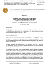 Statement by the Delegation of Armenia in response to the report by the OSCE Representative on Freedom of the Media, Ms. Teresa Ribeiro