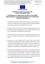 Statement by the Czech EU Presidency in response to the report of the OSCE Representative to the Latvian-Russian Joint Commission on Military Pensioners, Lieutenant Colonel Napiontek
