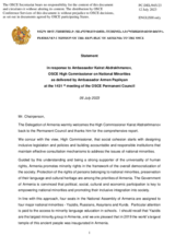 Statement by the Delegation of Armenia in response to the report by the High Commissioner on National Minorities, Ambassador Kairat Abdrakhmanov