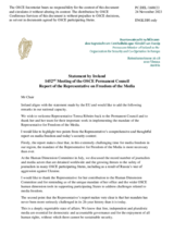 Statement by the Delegation of Ireland in response to the report by the OSCE Representative on Freedom of the Media, Ms. Teresa Ribeiro