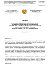 Statement by the Delegation of Armenia in response to the presentation by the Secretary General of the Annual Progress Report on the Implementation of the 2004 OSCE Action Plan for the Promotion of Gender Equality