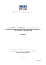 Legal Analysis on the Online Safety Bill (as per HL Bill 170 Commons Amendments to Lords Amendments, Consequential Amendments, Disagreements, Amendments in Lieu and Reasons) Legal Analysis on the Online Safety Bill (as per HL Bill 170 Commons Amendments to Lords Amendments, Consequential Amendments, Disagreements, Amendments in Lieu and Reasons)