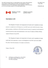 Response by the Delegation of Canada to the Questionnaire on the Code of Conduct on Politico-Military Aspects of Security