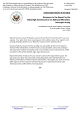 Statement by the Delegation of the United States of America in response to the report by the High Commissioner on National Minorities, Ambassador Christophe Kamp