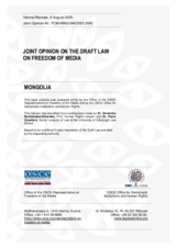Joint Opinion on the Draft Law on Freedom of Media of Mongolia Joint Opinion on the Draft Law on Freedom of Media of Mongolia