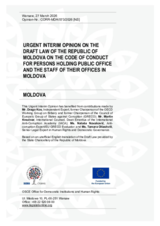 Moldova: Urgent Interim Opinion on the Draft Law of the Republic of Moldova on the Code of Conduct for Persons Holding Public Office and the Staff of Their Offices in Moldova
