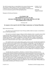 Statement by the Delegation of the Russian Federation in response to the report by the High Commissioner on National Minorities, Ambassador Christophe Kamp