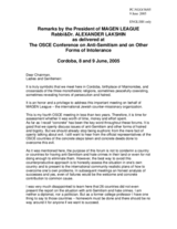 Remarks by the President of Magen League,  Rabbi & Dr. Alexander Lakshin