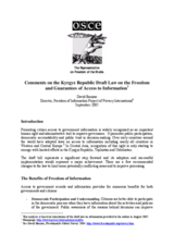 Legal review on Kyrgyz draft law on freedom of information Legal review on Kyrgyz draft law on freedom of information