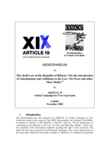 Memorandum on the Draft Law on Mass Media in Belarus