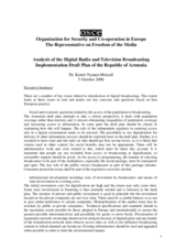 Analysis of the digital radio and television broadcasting implementation draft plan of the Republic of Armenia Analysis of the digital radio and television broadcasting implementation draft plan of the Republic of Armenia
