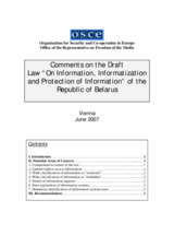 Comments on the draft law on information, informatization and protection of information of Belarus Comments on the draft law on information, informatization and protection of information of Belarus